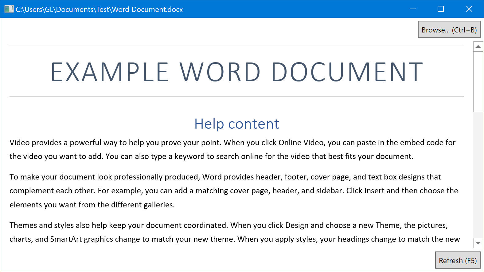 Microsoft Word previewer, resized